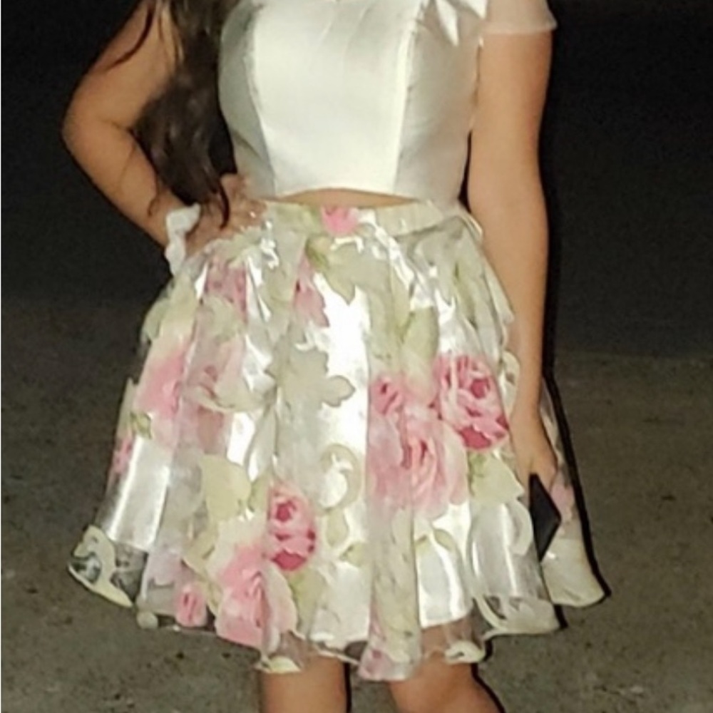 Floral White and Pink Dress